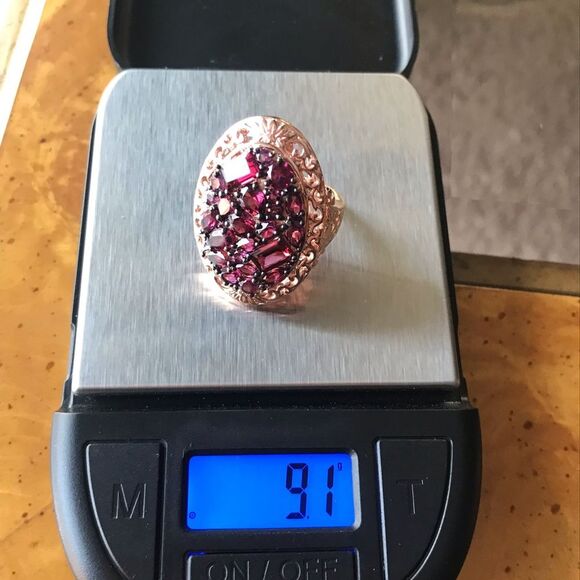 Natural Rhodolite Garnet Sterling Silver Cocktail Ring Size 7 - Picture 3 of 10